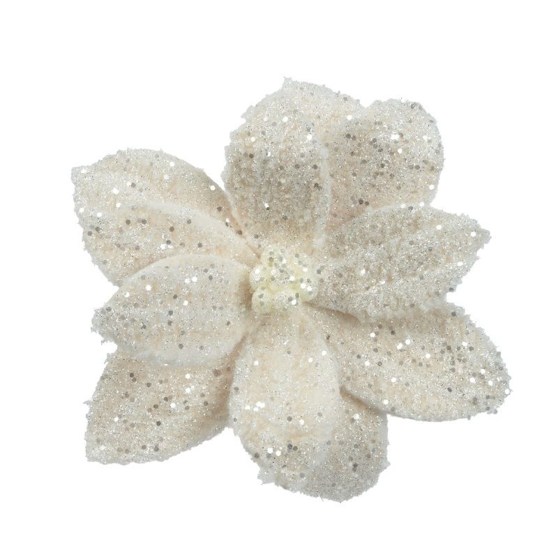 Clip-On Cream Poinsettia with Faux Fur 28cm