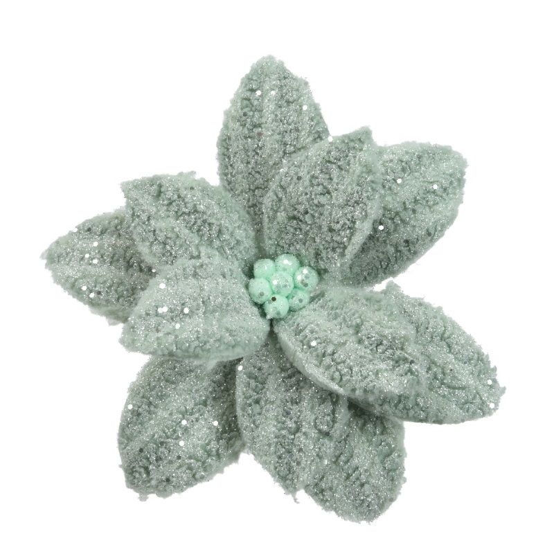 Clip-On Sage Poinsettia with Faux Fur 28cm