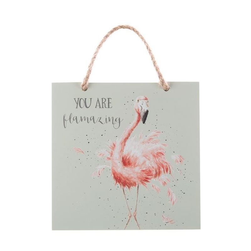 Wrendale Flamingo Wooden Plaque - Pretty in Pink