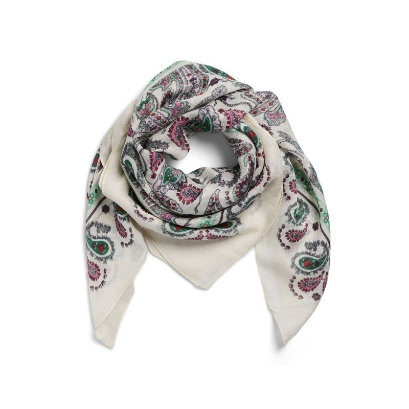 Pieces Mirandi Square Scarf Egret - Green/Pink