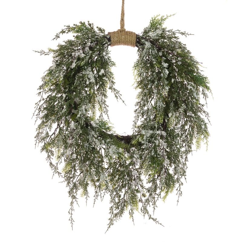 Floralsilk Snowy Cedar Jute Christmas Wreath 64cm