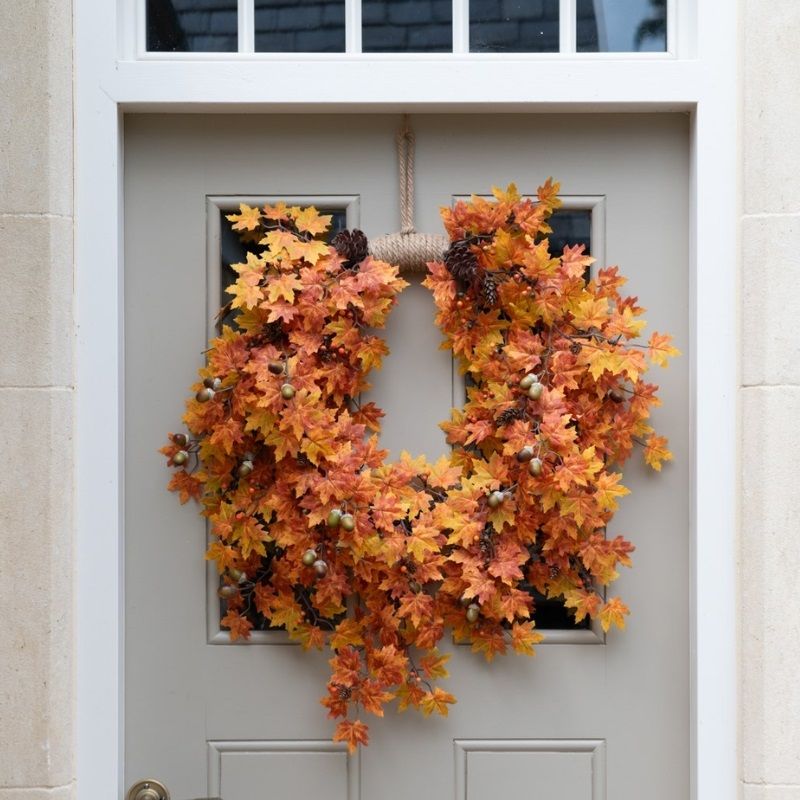 Floralsilk Autumn Maple Jute Wreath with Acorns 71cm