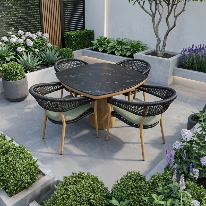 Madeira 4 Seat Dining Set - Green Cushion