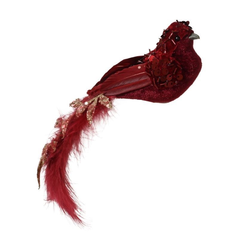 Kaemingk Burgundy Feather Bird Clip 20cm