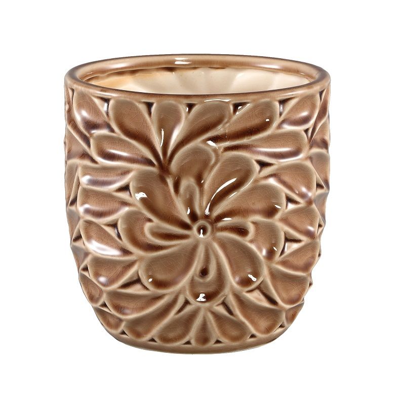 Suzu Brown Ceramic Glazed Pot Flower L