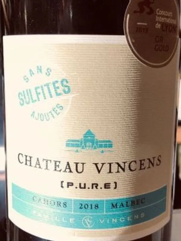 Chateau Vincens Cahors P.U.R.E Malbec Sans Sulfites 2020