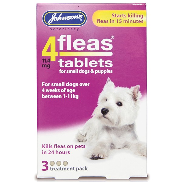 Johnsons 4 Fleas Small Dog or Puppy Flea Treatment 3 Tablet Pack