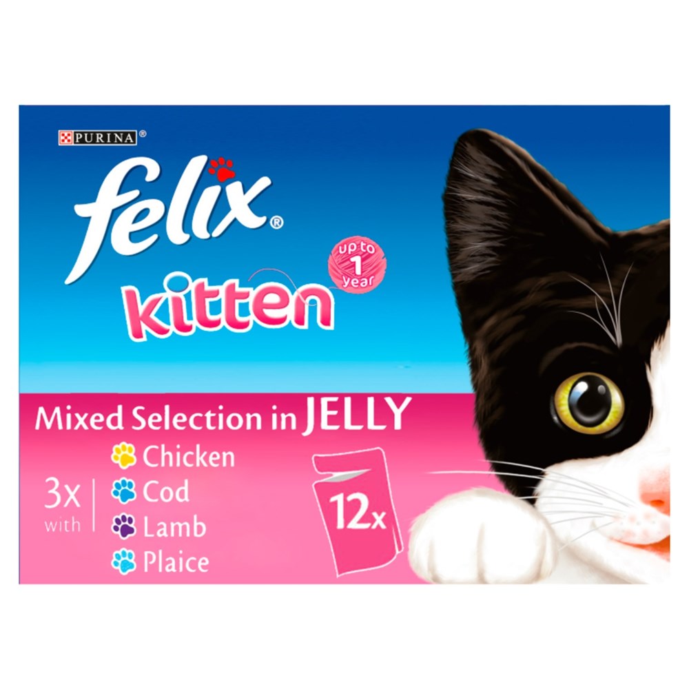 Felix Pouch Kitten Chunks in Jelly Mixed Selection 12 x 100g