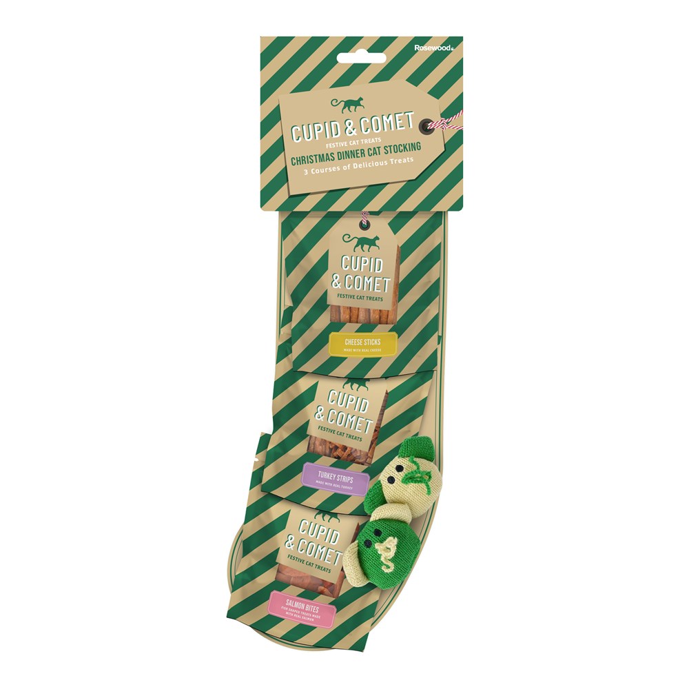 Cupid & Comet Christmas Dinner Cat Stocking