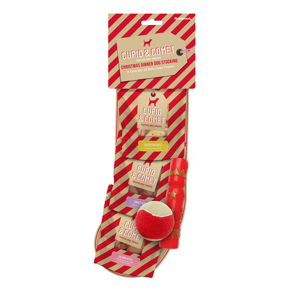 Cupid & Comet Christmas Dinner Dog Stocking