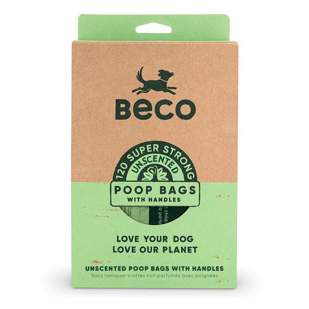 Beco Poop Bags with Handles, Unscented, 120, Big, Strong and Leak-Proof