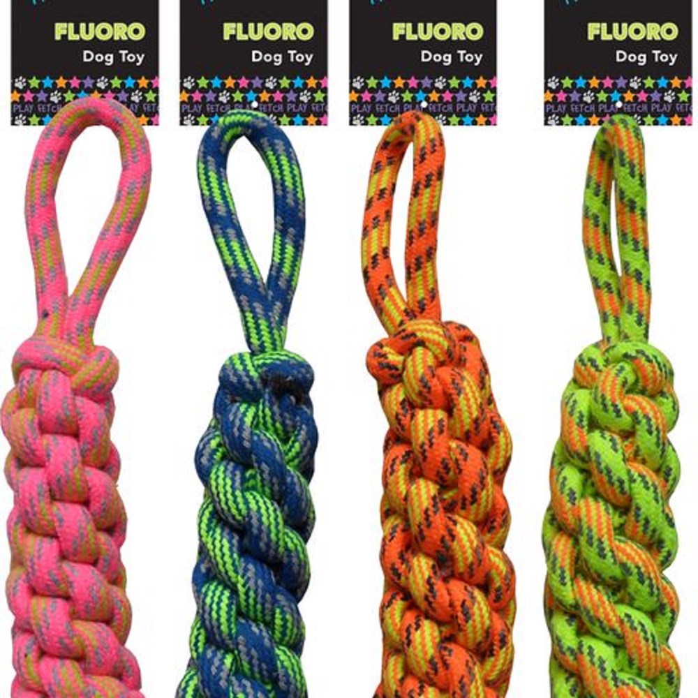 Fluro Rope Toy Knot Short Handle