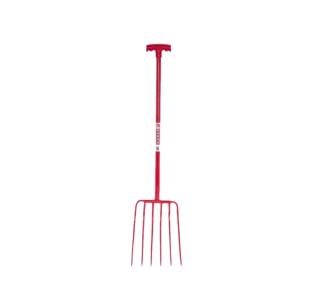6-PRONG MANURE FORK T-HANDLE RED