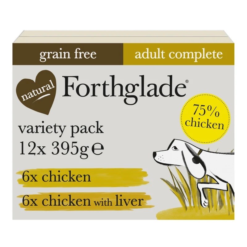 Forthglade Complete Meal Chicken & Chicken With Liver Wet Dog Food - Variety Pack 12 x 395g