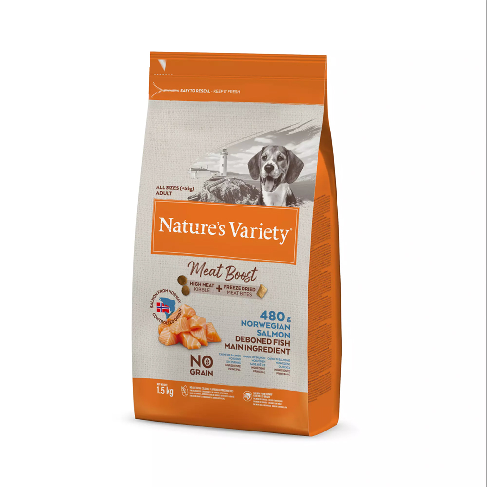 Nature's Variety Meat Boost Dry for Dogs Norwegian Salmon 1.5kg