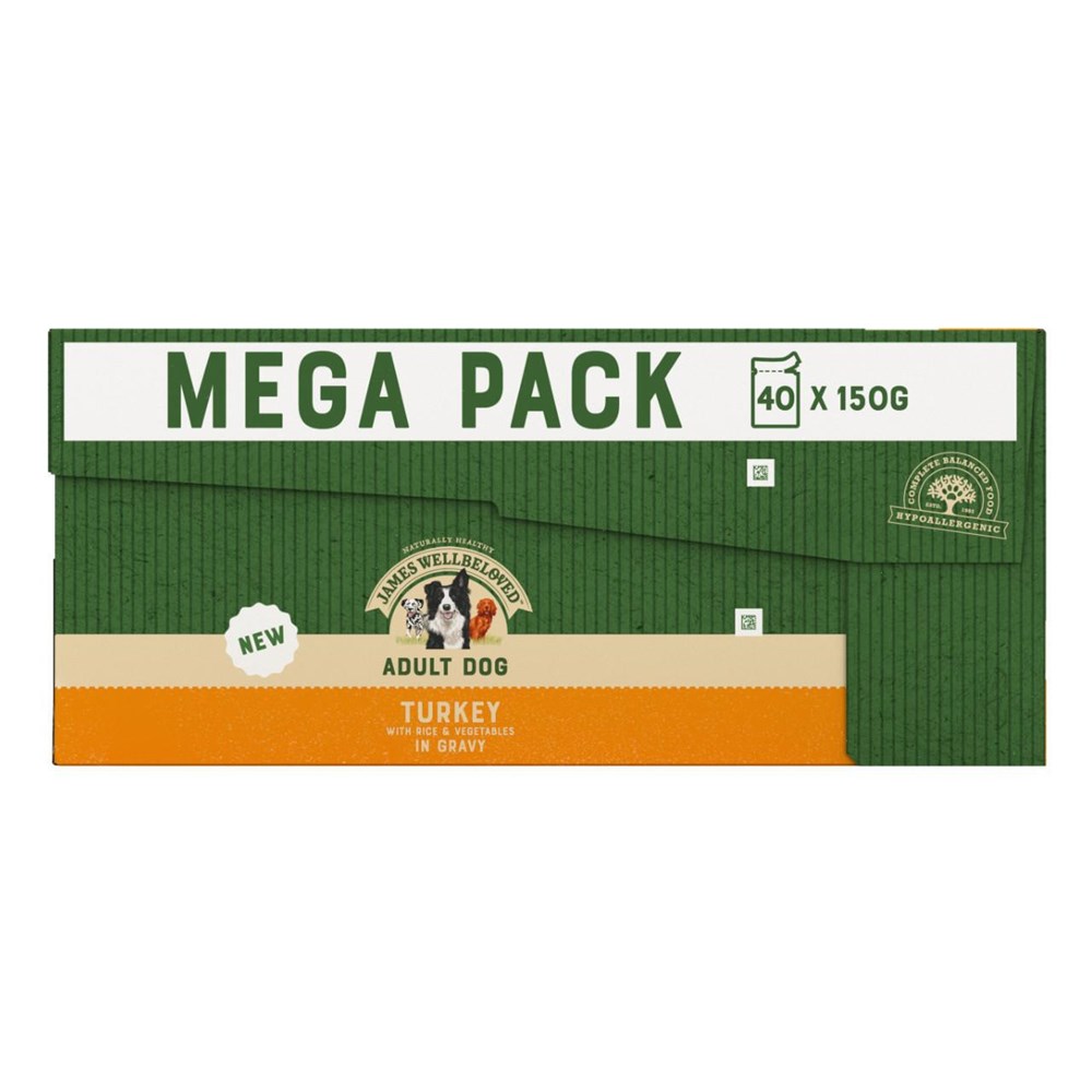 James Wellbeloved Adult Dog Pouch Mega-Pack Lamb & Chicken with Rice & Veg in Gravy 48 x 90g