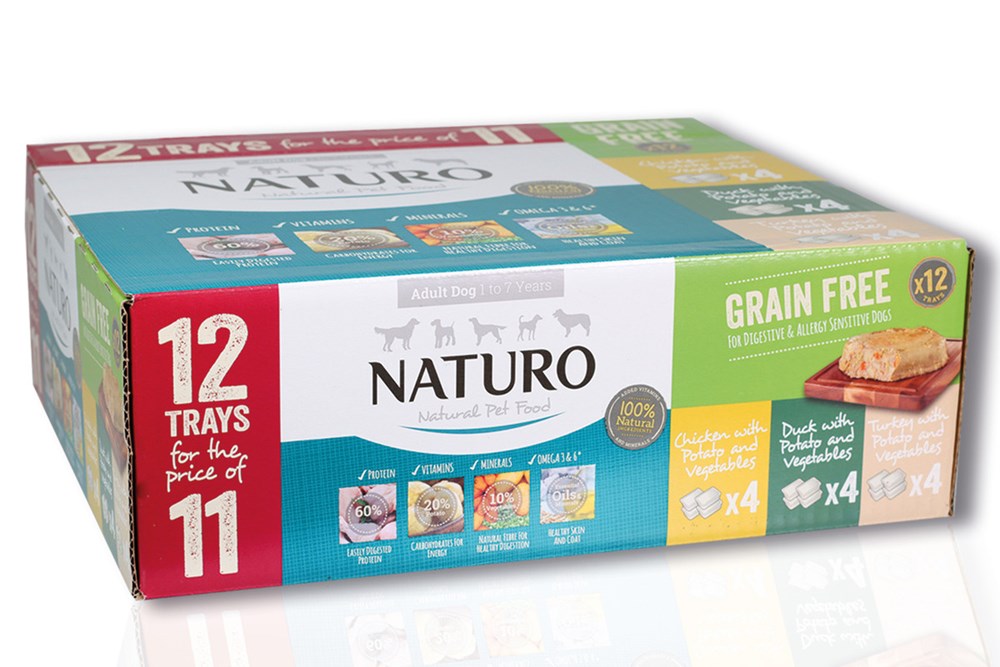 Naturo Adult Dog Grain Free 400g x 12 pack Variety Trays