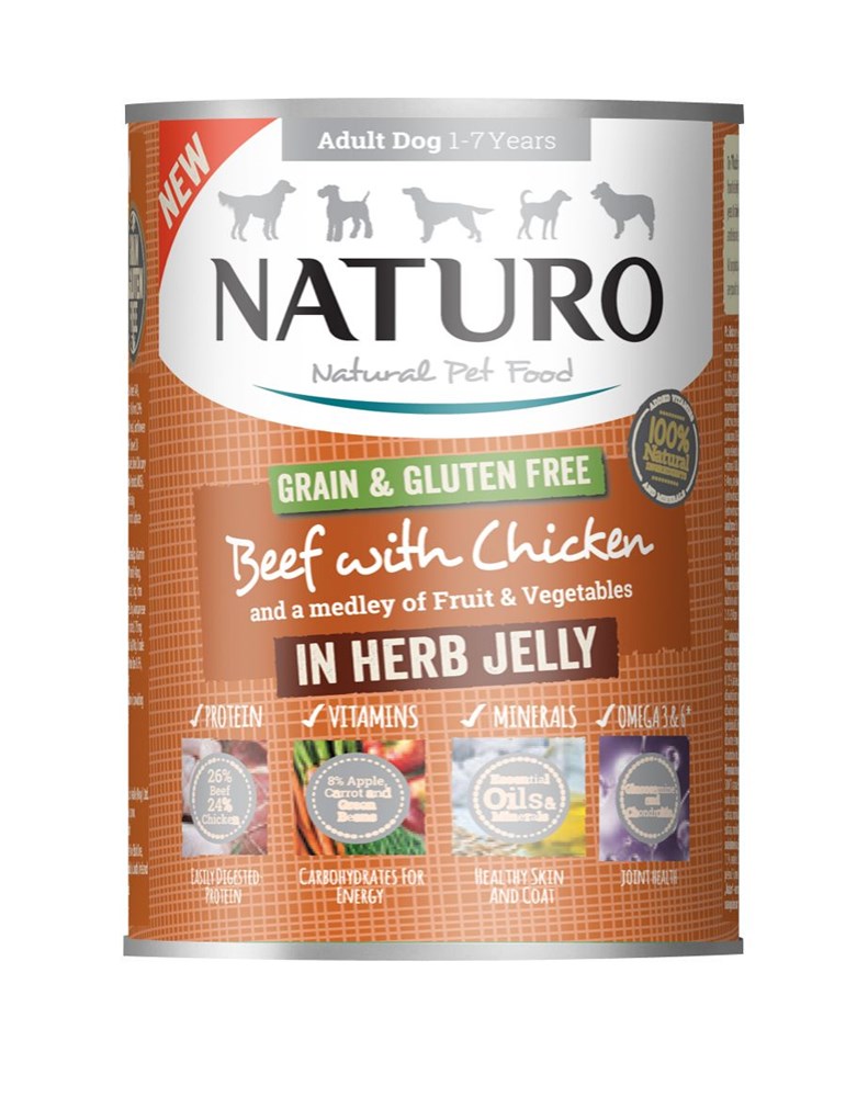 Naturo Adult Dog Cans Beef & Chicken in Herb Jelly 390g