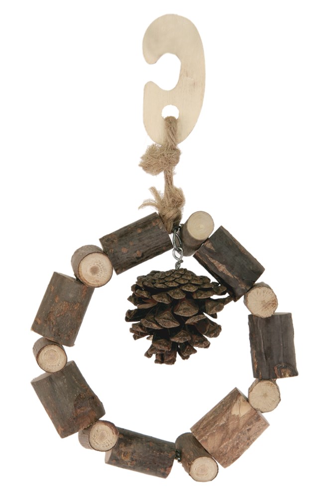 Wood & pine cone hanging ring
