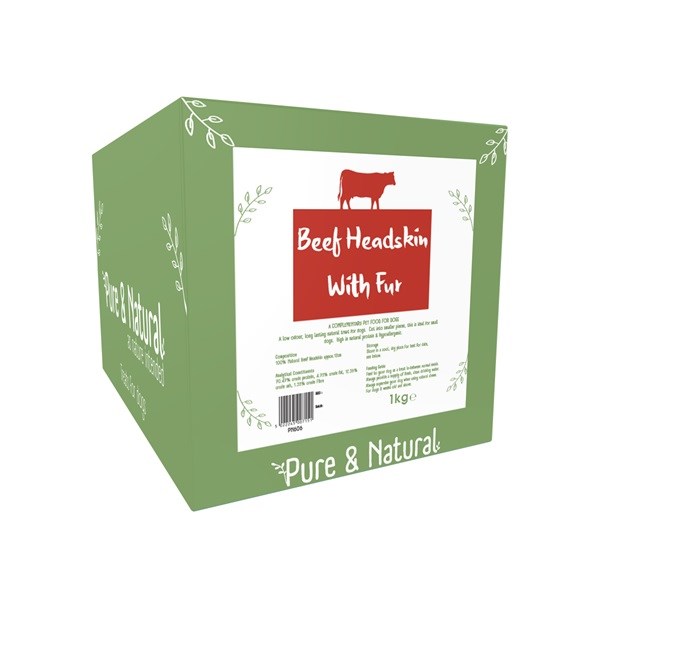 Pure & Natural Beef Headskin With Fur 1KG Box