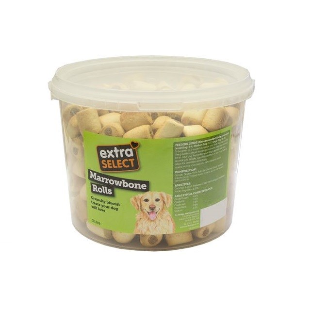 Extra Select Marrowbone Rolls Bucket 3ltr 1.3kg Dog Biscuits Farm Pet Place