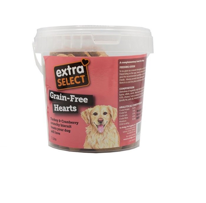 Extra Select Grain Free Baked Hearts With Turkey & Cranberry Bucket 1ltr (550g)