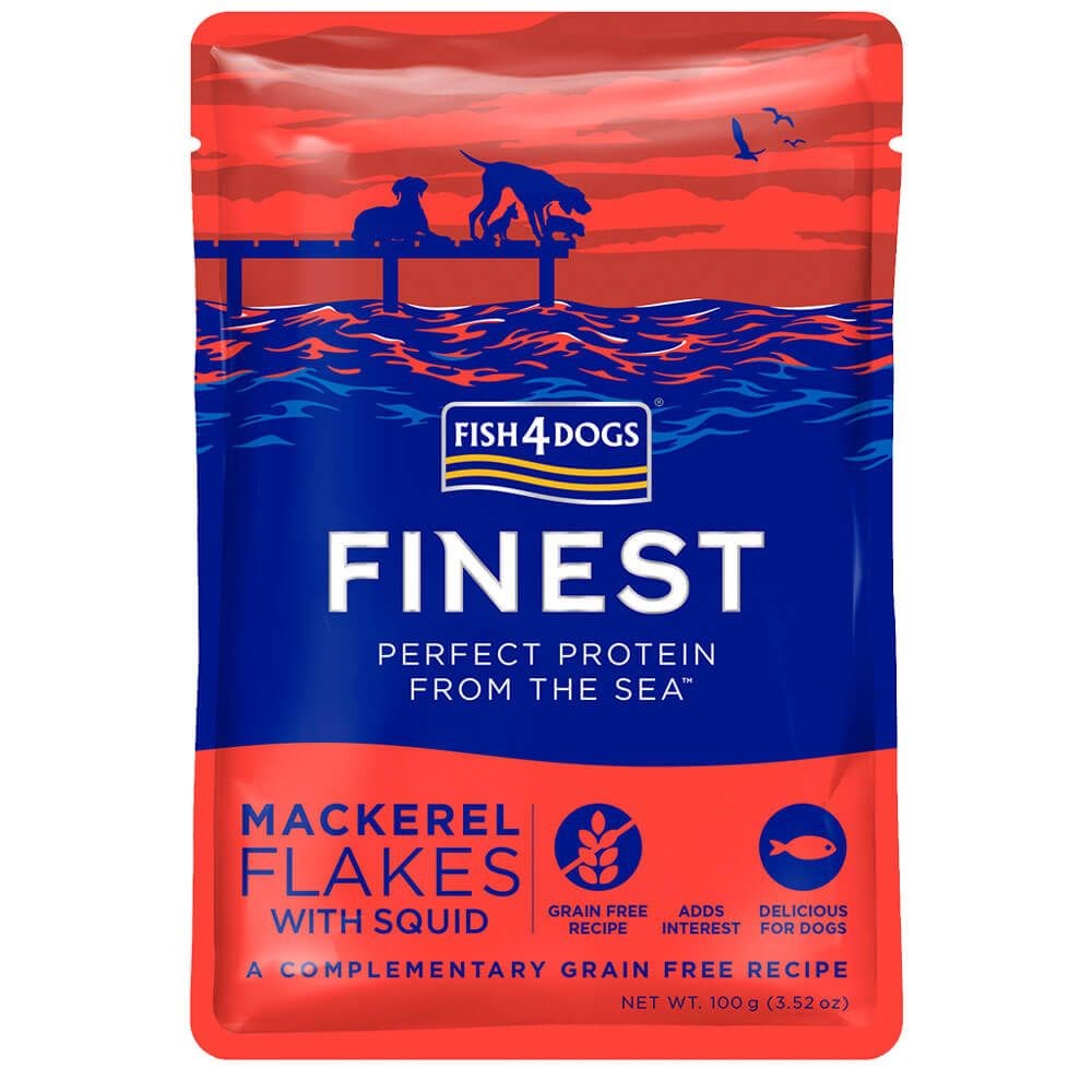 Fish 4 Dogs Finest Mackerel Flakes With Squid 100g