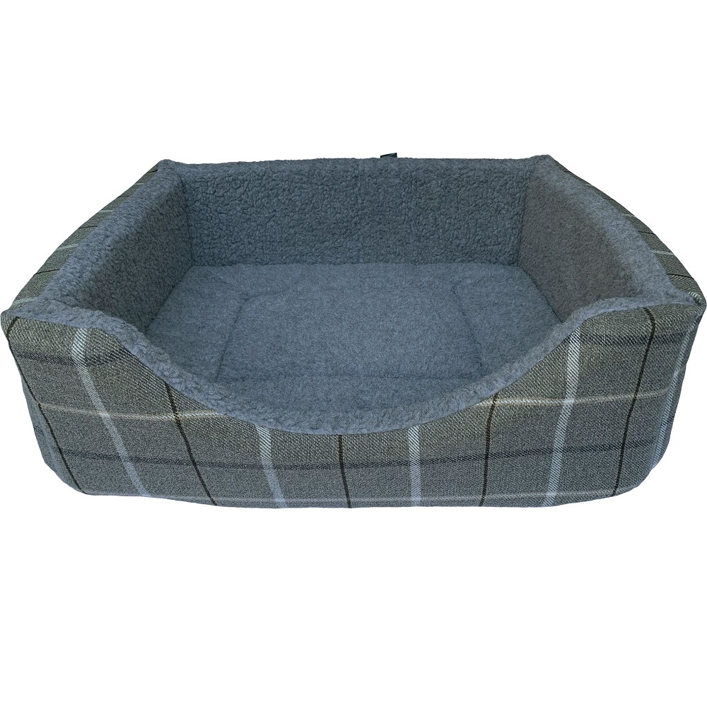 Rectangle High Sided Bed Dark Grey/Check - Large