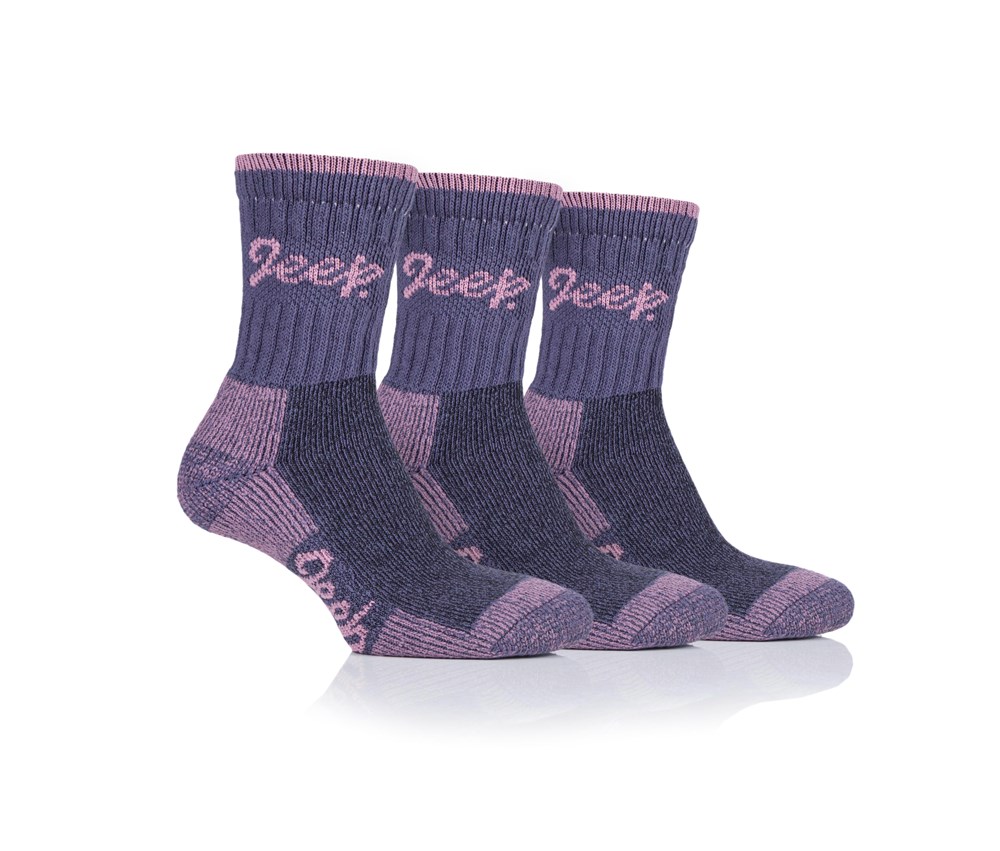 Ladies Jeep Socks, 3 Pack (Size 4-8) - Navy/Rose