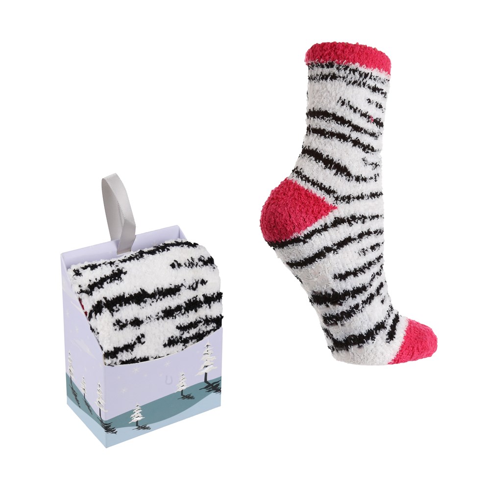 Wild Feet Fluffy Hanging Box Sock - Zebra Print