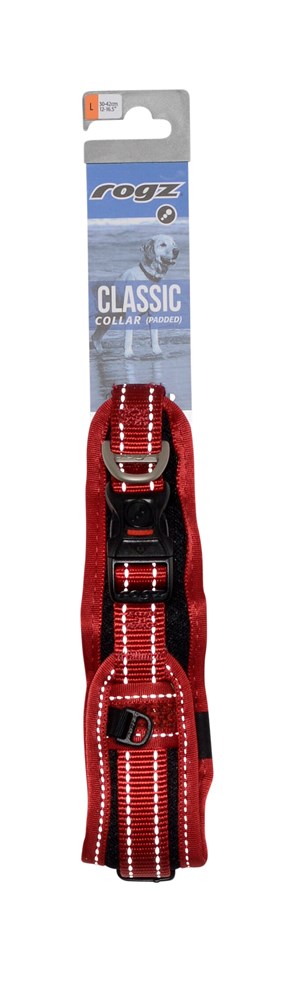 Rogz Classic Padded Collar Red - Large (30-42cm)