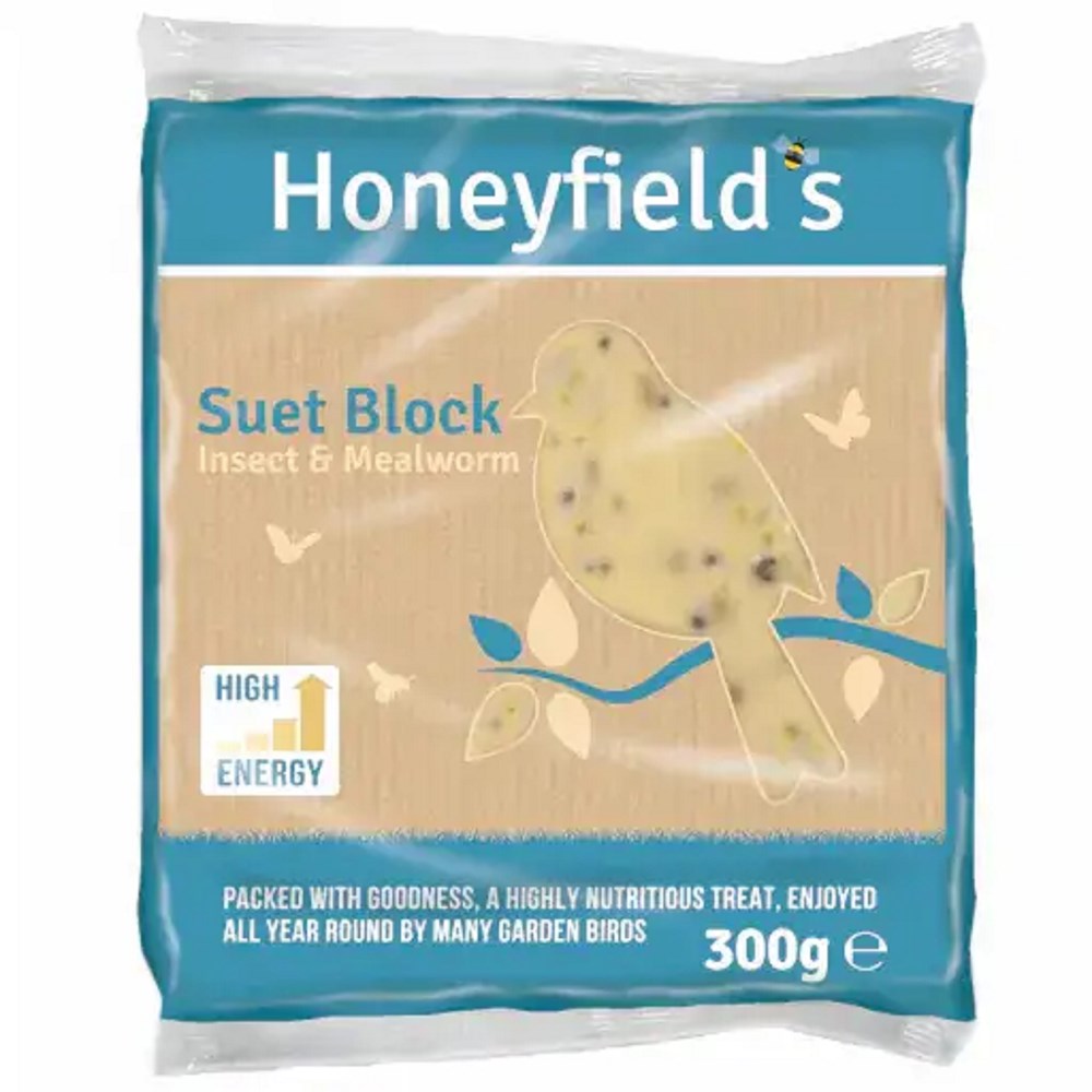 Honeyfields Suet Block With Insects & Mealworms - 300g