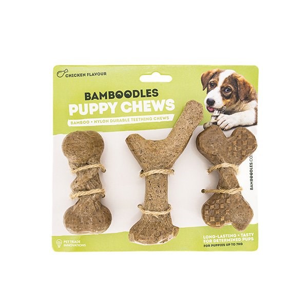 Bamboodles Puppy chews chicken flavour x3 bamboo and nylon durable teething chews