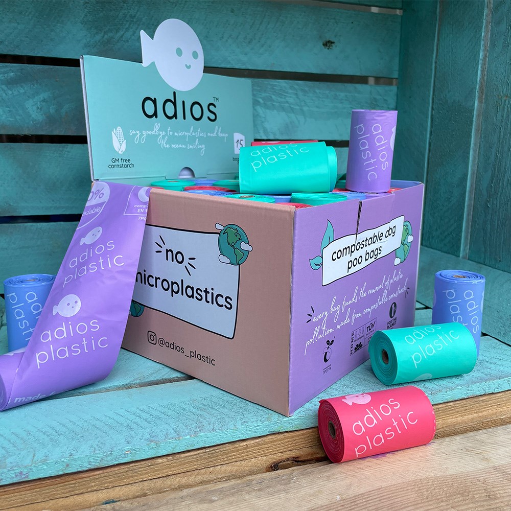 Adios Compostable Poop Bags Assorted Colours - 15 bag per roll
