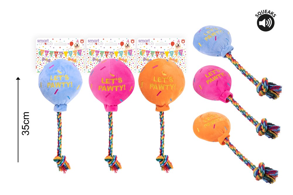 Birthday Baloon Plush & Rope Dog Toy