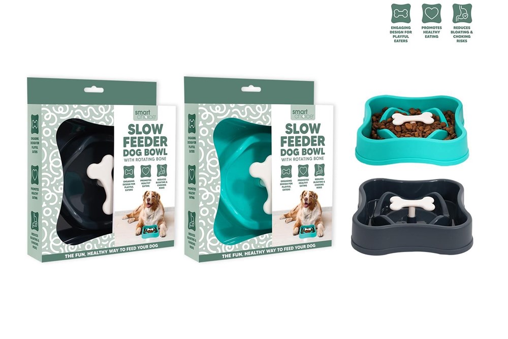 Smart Choice Plastic Slow Feeder Bone Pet Bowl 2 Colours