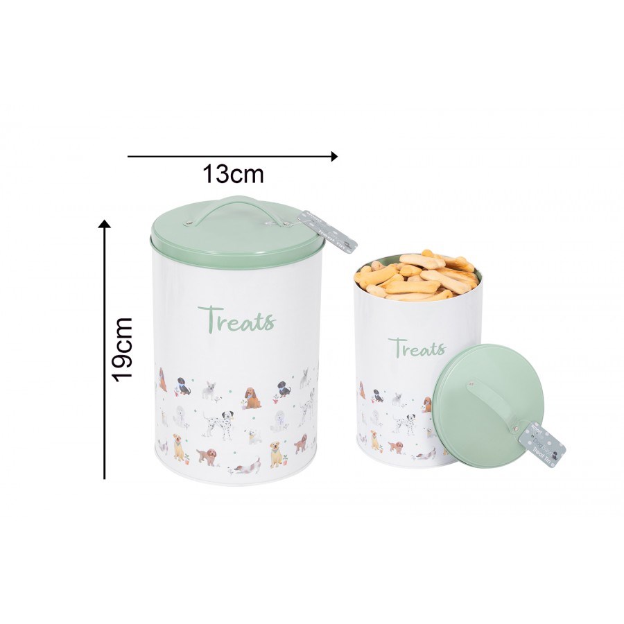 Dog Print Pet Treat Tin with lid 13 x 19 cm