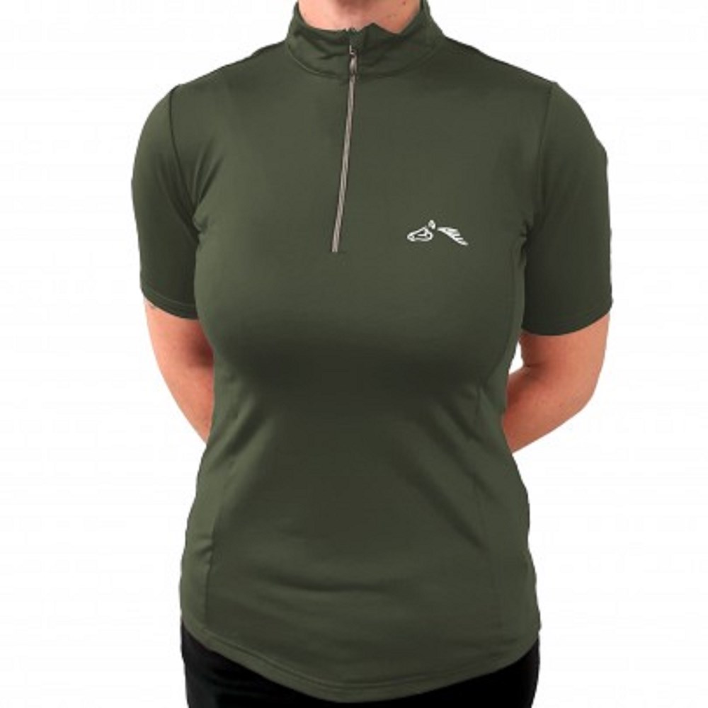 Gallop Short Sleeve Zipped Neck Base-Layer Olive Small