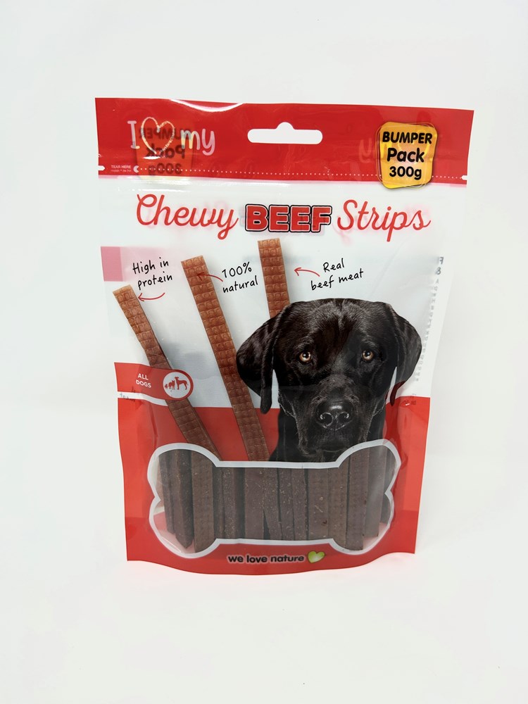 I Love My Pet Chewy Beef Strips Bumper Pack 300g