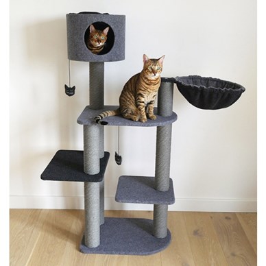 CHARCOAL FELT CAT TRIPLE TOWER