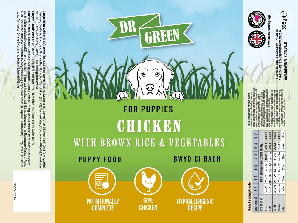 Dr Green Puppy Wet Chicken & Rice Dog Food 10x395g