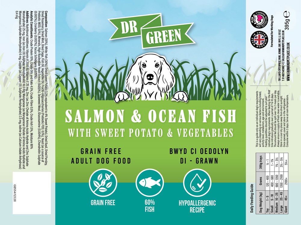 Dr Green Grain Free Wet Working Dog Salmon,Ocean Fish,Sweet Pot & Veg 10x395g