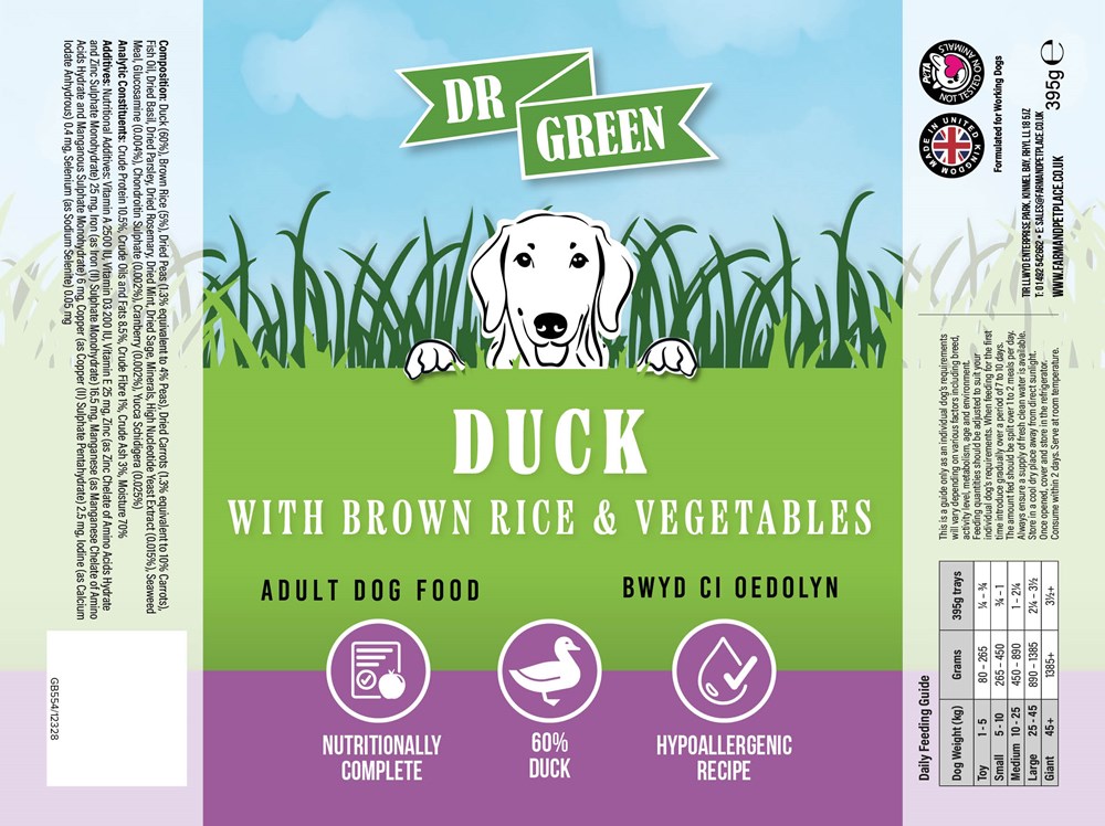 Dr Green Wet Duck,Rice & Veg Dog Food 10x395g