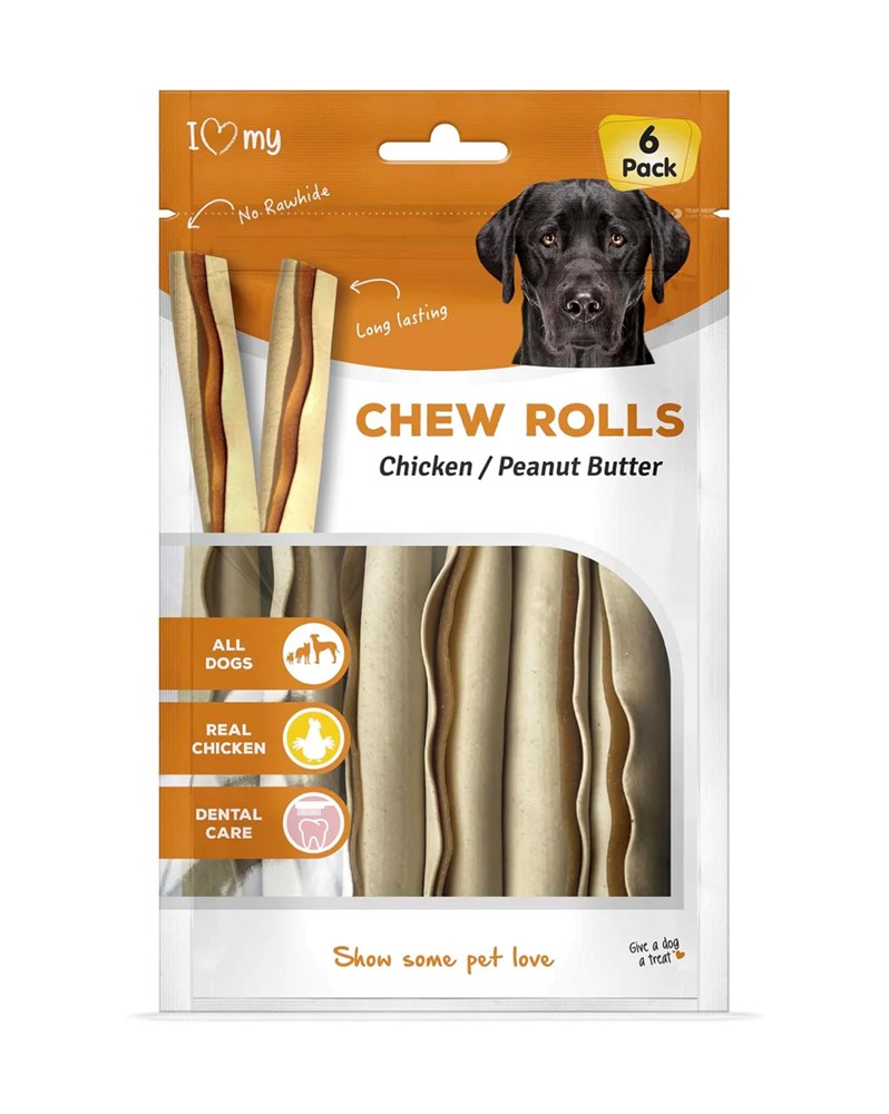 I Love My Pets Chew Rolls Chicken & Peanut Butter 60g