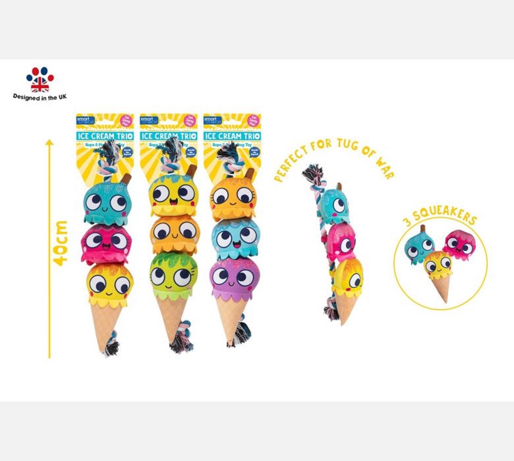 Summer 3 Scoop Ice Cream Plush & Rope Dog Toy