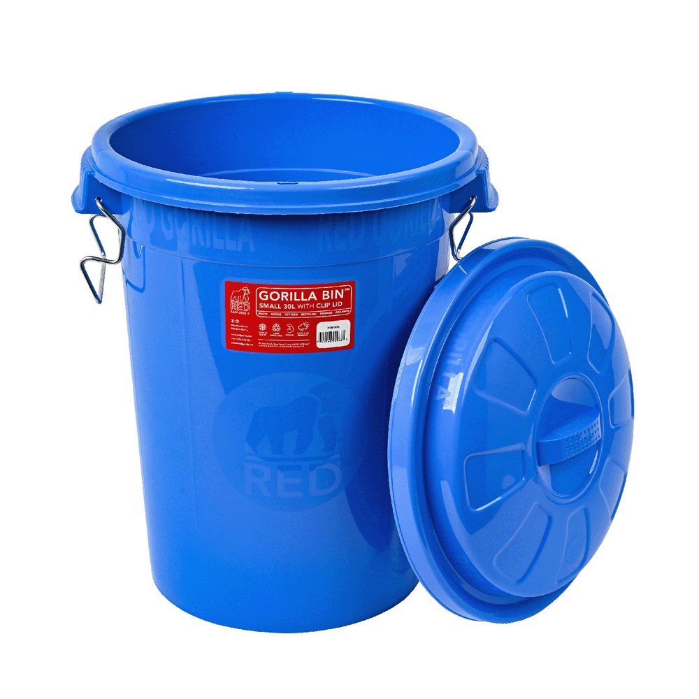 Red Gorilla Bin with Clip Lid Blue - 30 Litre