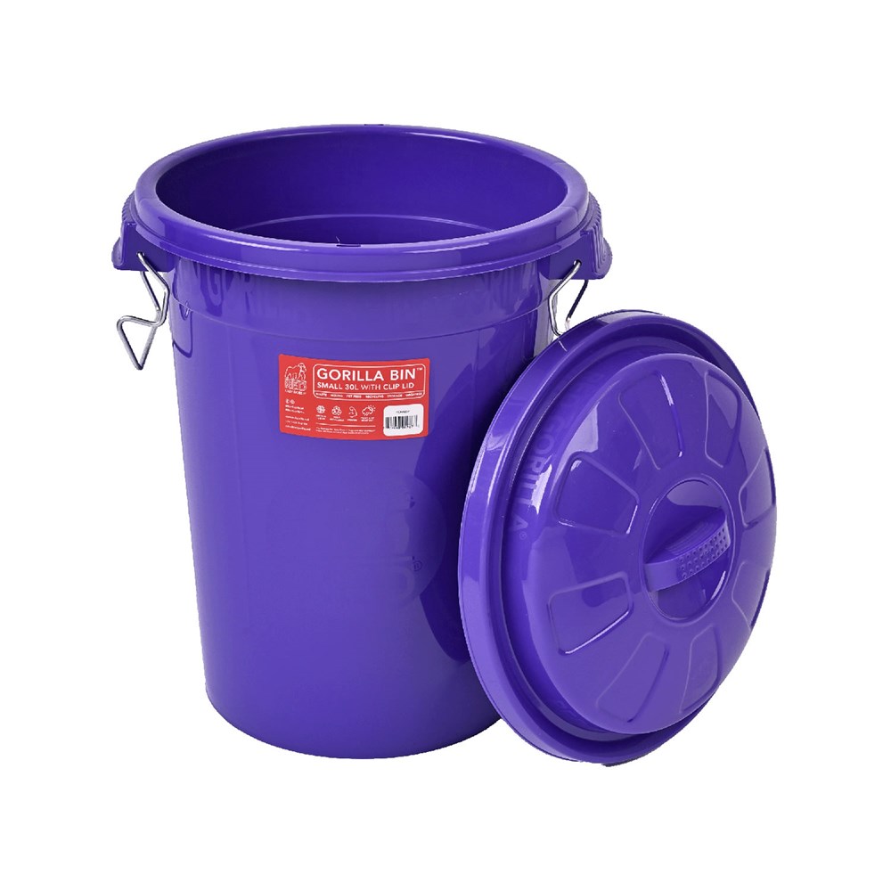 Red Gorilla Bin with Clip Lid Purple - 30 Litre