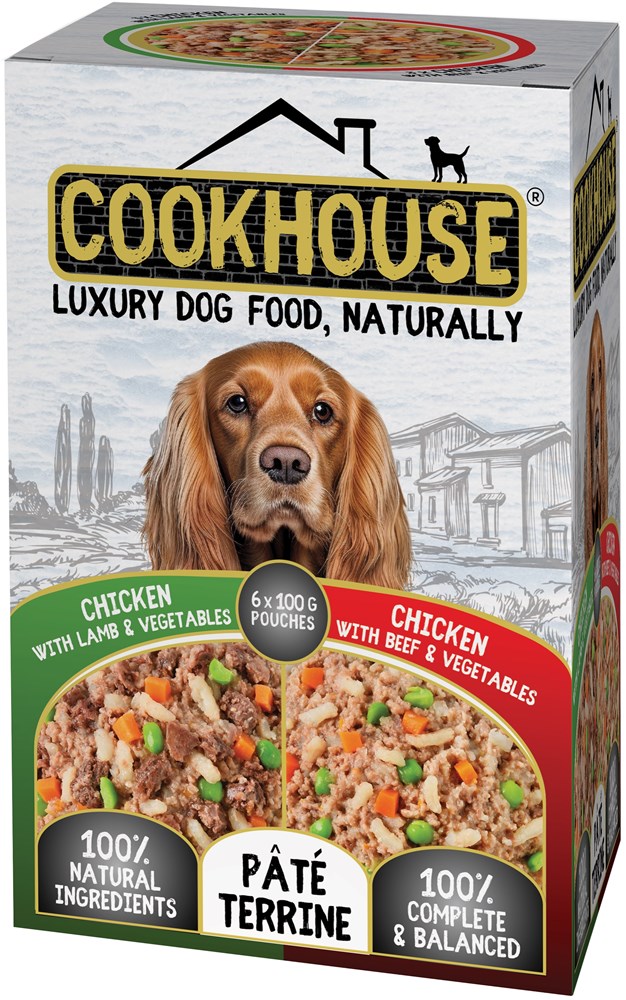 Cookhouse Dog Pouch Terrines Chicken, Beef & Veg/Chicken, Lamb & Veg 6 x 100g