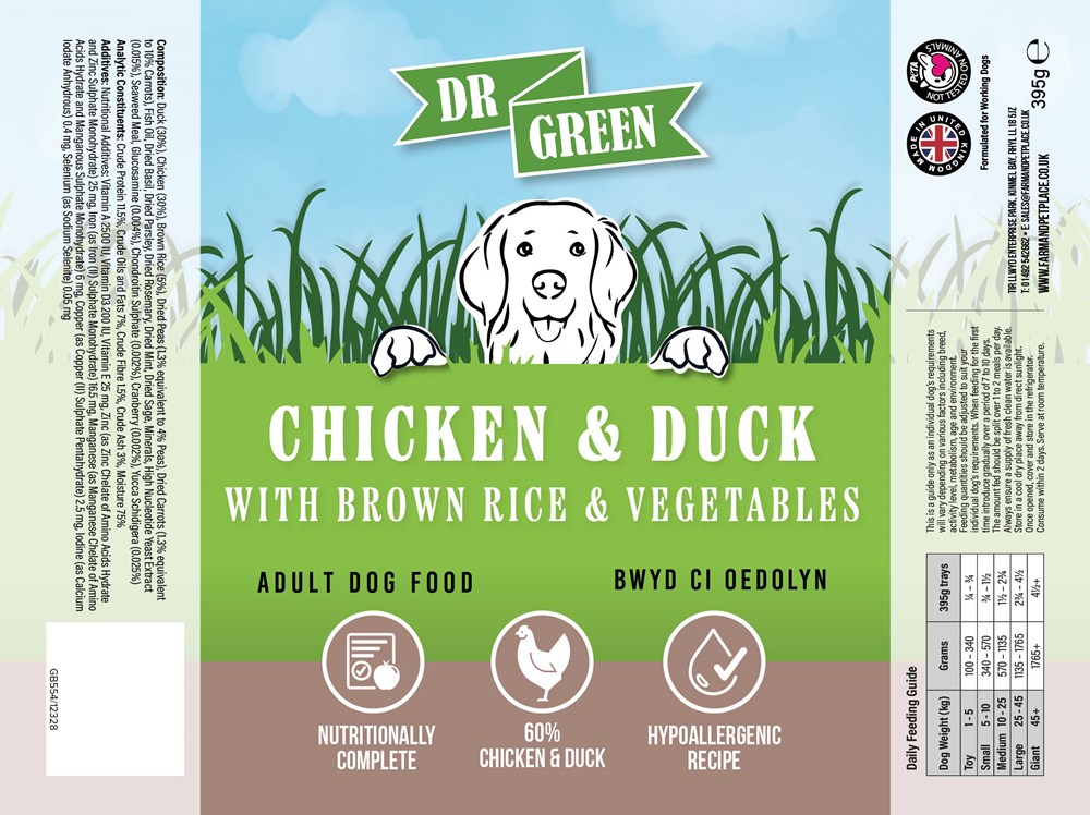 Dr Green Grain Free Wet Working Dog Chicken & Duck with Brown Rice and Vegetables 10x395g