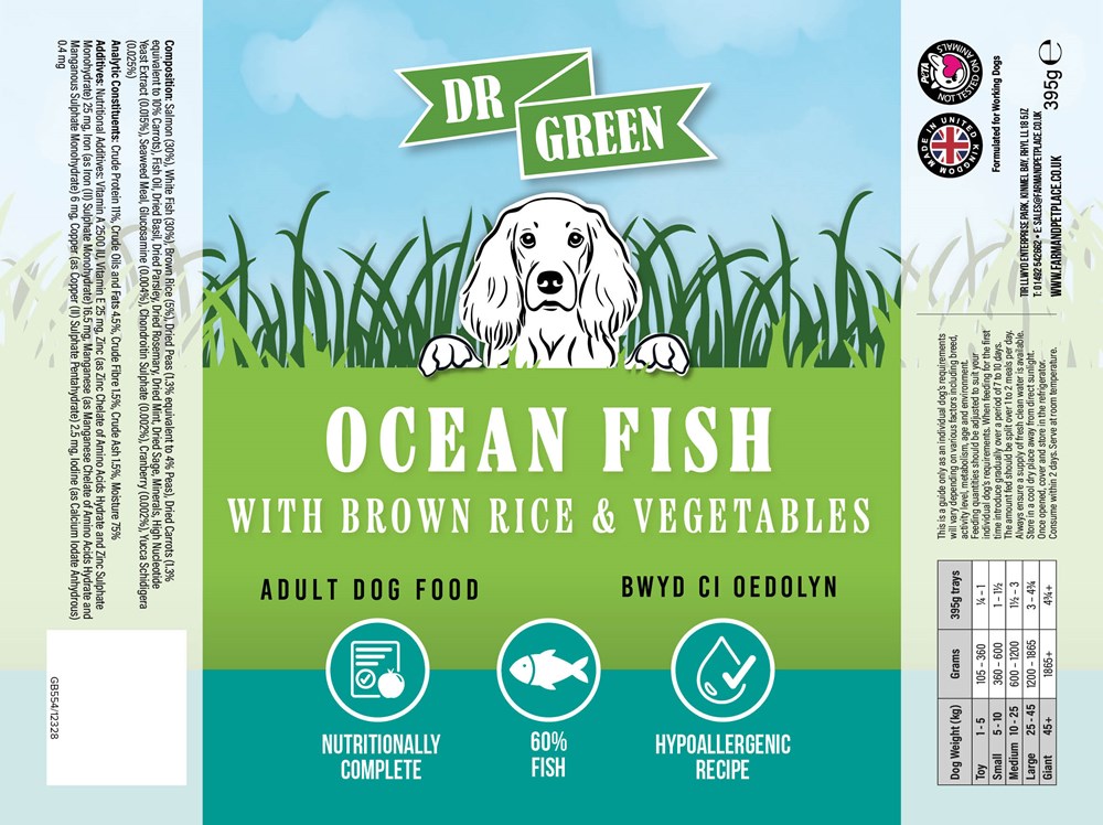 Dr Green Grain Free Wet Working Dog Ocean Fish with Brown Rice and Vegetables 10x395g
